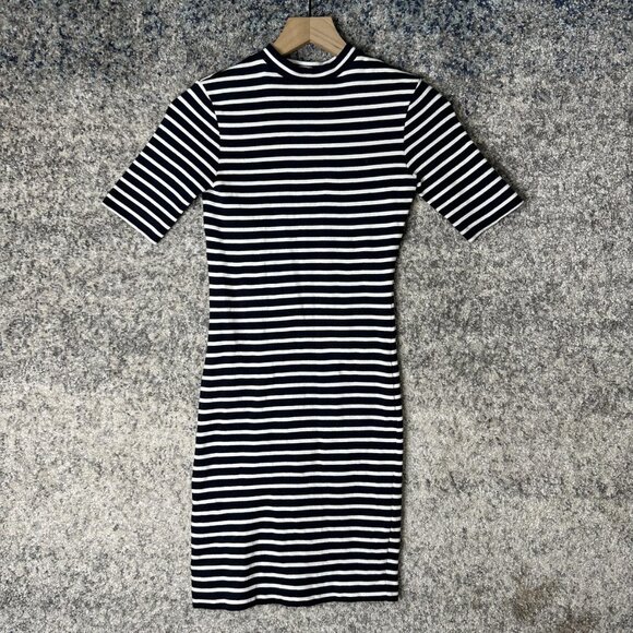 Alexander Wang Dress Womens XS Striped Fitted Short Sleeve Mini Crewneck Casual - Picture 1 of 6